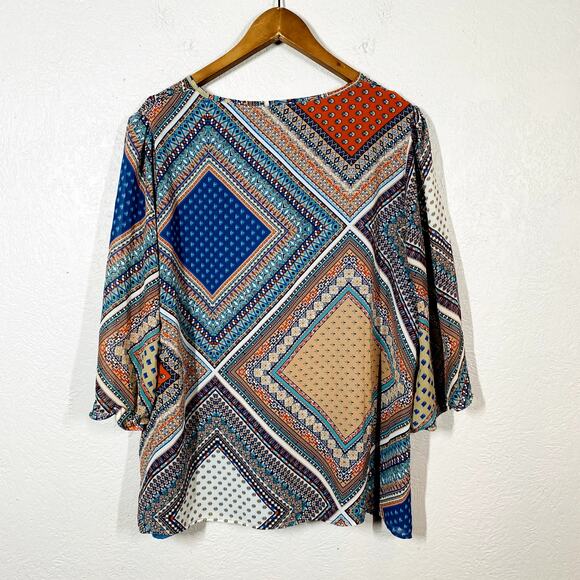 Gibson Latimer Tunic Peasant Top Casual 3/4 Sleeve Keyhole Loose Fit - L - Picture 3 of 4